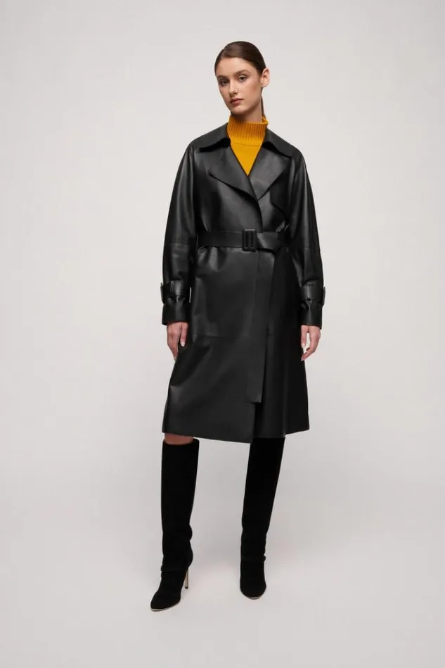 Luisa Spagnoli Outerwear Velica 8211 Leather Trench Coat Black 8211 Women