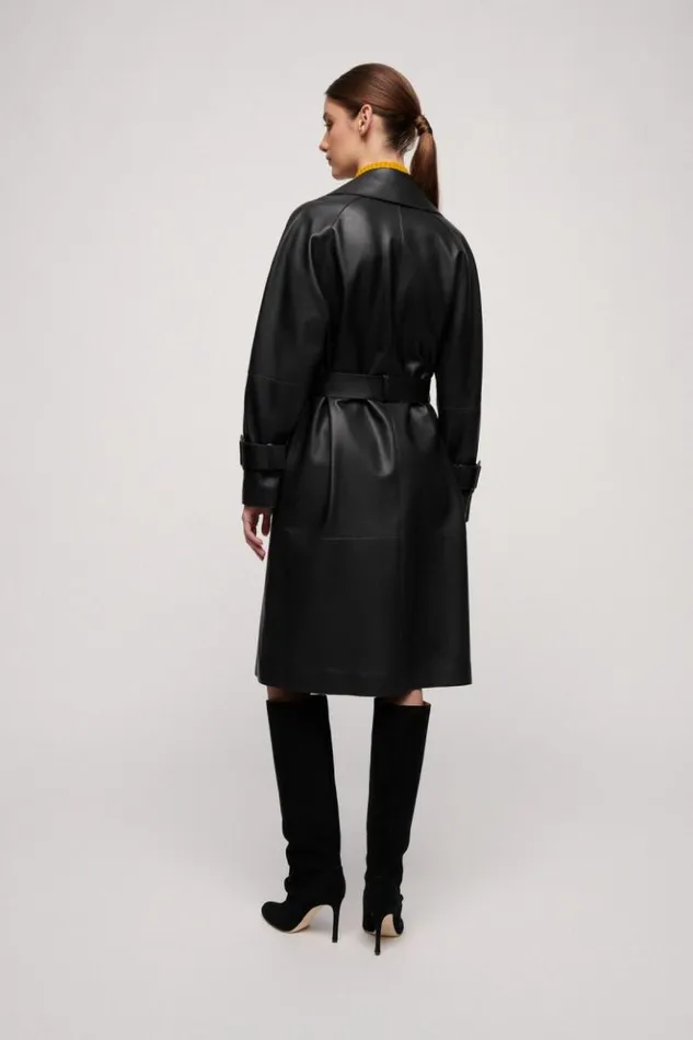 Luisa Spagnoli Outerwear Velica 8211 Leather Trench Coat Black 8211 Women Luisa Spagnoli Outerwear Velica 8211 Leather Trench Coat Black 8211 Women
