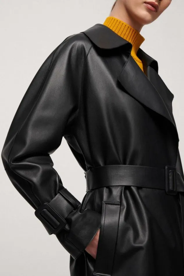Luisa Spagnoli Outerwear Velica 8211 Leather Trench Coat Black 8211 Women Luisa Spagnoli Outerwear Velica 8211 Leather Trench Coat Black 8211 Women