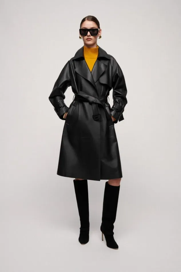 Luisa Spagnoli Outerwear Velica 8211 Leather Trench Coat Black 8211 Women Luisa Spagnoli Outerwear Velica 8211 Leather Trench Coat Black 8211 Women