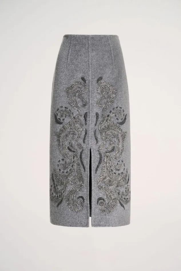 Luisa Spagnoli Skirts And Shorts Furia 8211 Embroidered Skirt Grey Melange 8211 Women
