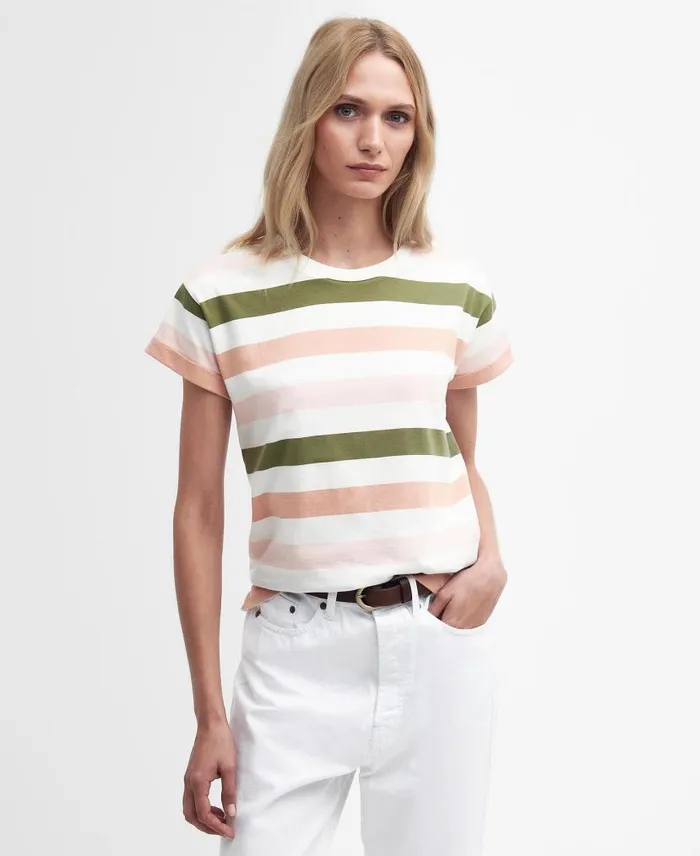 Lyndale TShirt Soft Apricot Stripe Women Barbour TShirts