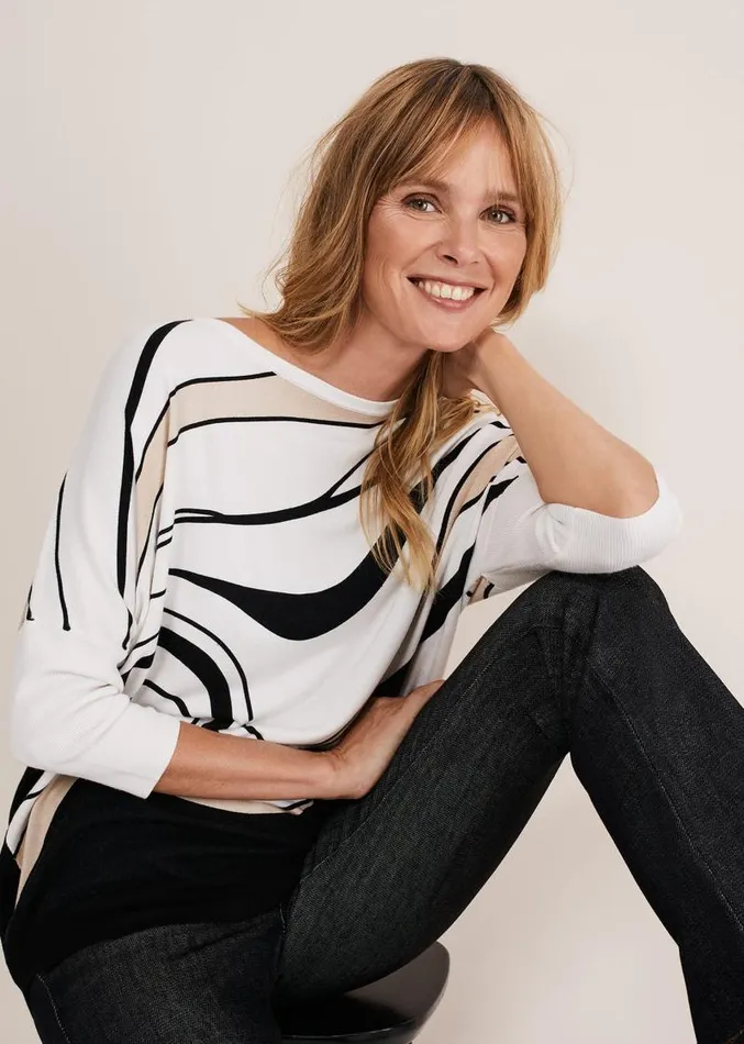 Macie Contour Longline Print Knit Ivory Multi Women Phase Eight Knitwear