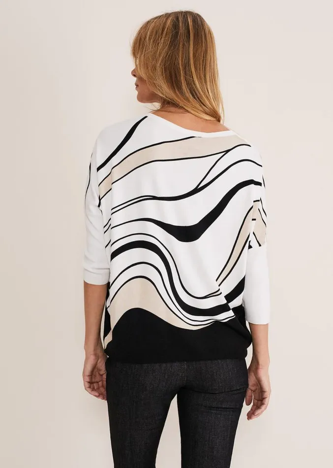 Macie Contour Longline Print Knit Ivory Multi Women Phase Eight Knitwear