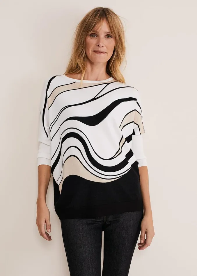Macie Contour Longline Print Knit Ivory Multi Women Phase Eight Knitwear