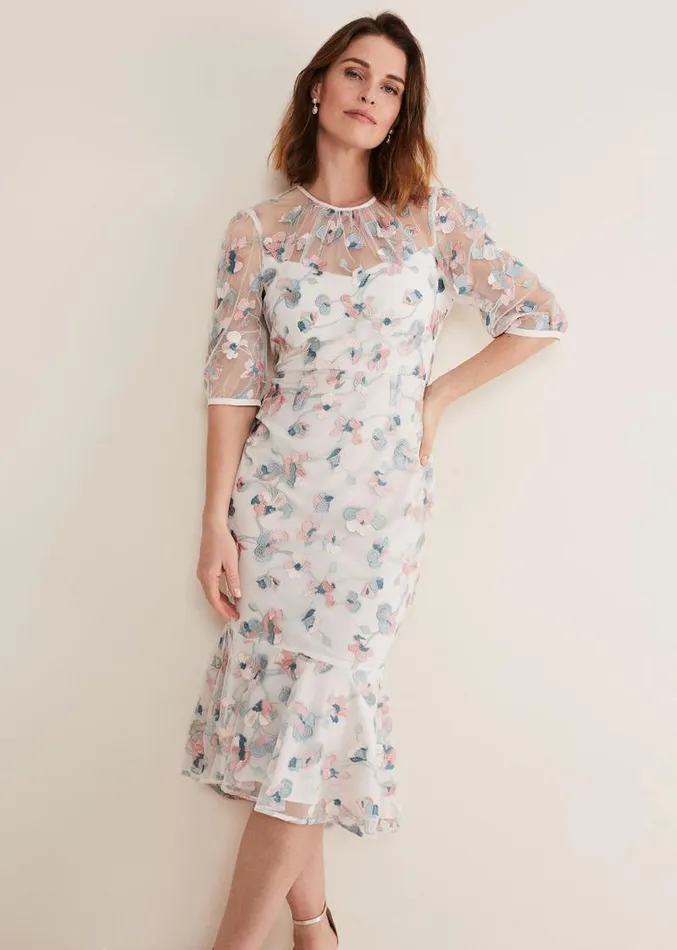 Maia Floral Embroidered Midi Dress Pale Petal Multi Women Phase Eight Dresses
