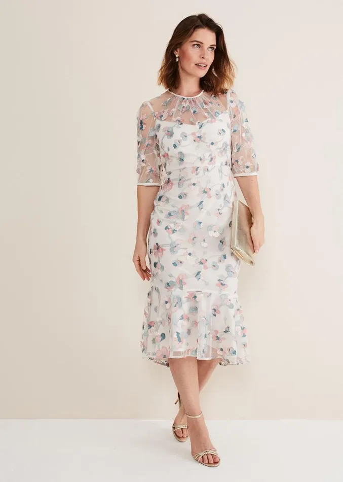 Maia Floral Embroidered Midi Dress Pale Petal Multi Women Phase Eight Dresses Maia Floral Embroidered Midi Dress Pale Petal Multi Women Phase Eight Dresses