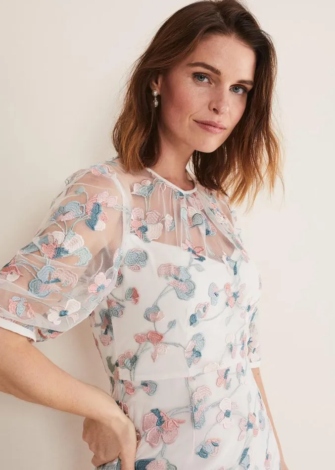 Maia Floral Embroidered Midi Dress Pale Petal Multi Women Phase Eight Dresses Maia Floral Embroidered Midi Dress Pale Petal Multi Women Phase Eight Dresses