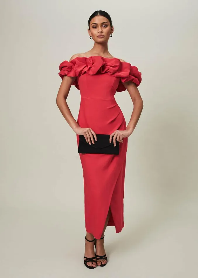 Mallory Off The Shoulder Midaxi Dress Raspberry Women Phase Eight Dresses