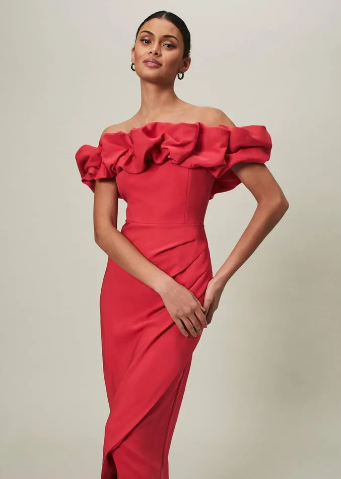 Mallory Off The Shoulder Midaxi Dress Raspberry Women Phase Eight Dresses