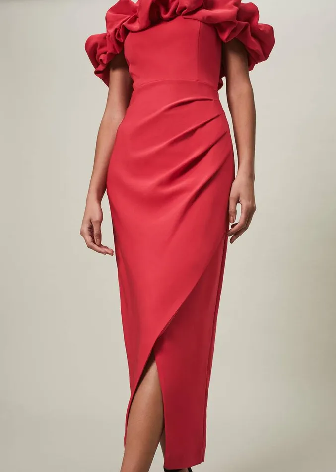 Mallory Off The Shoulder Midaxi Dress Raspberry Women Phase Eight Dresses