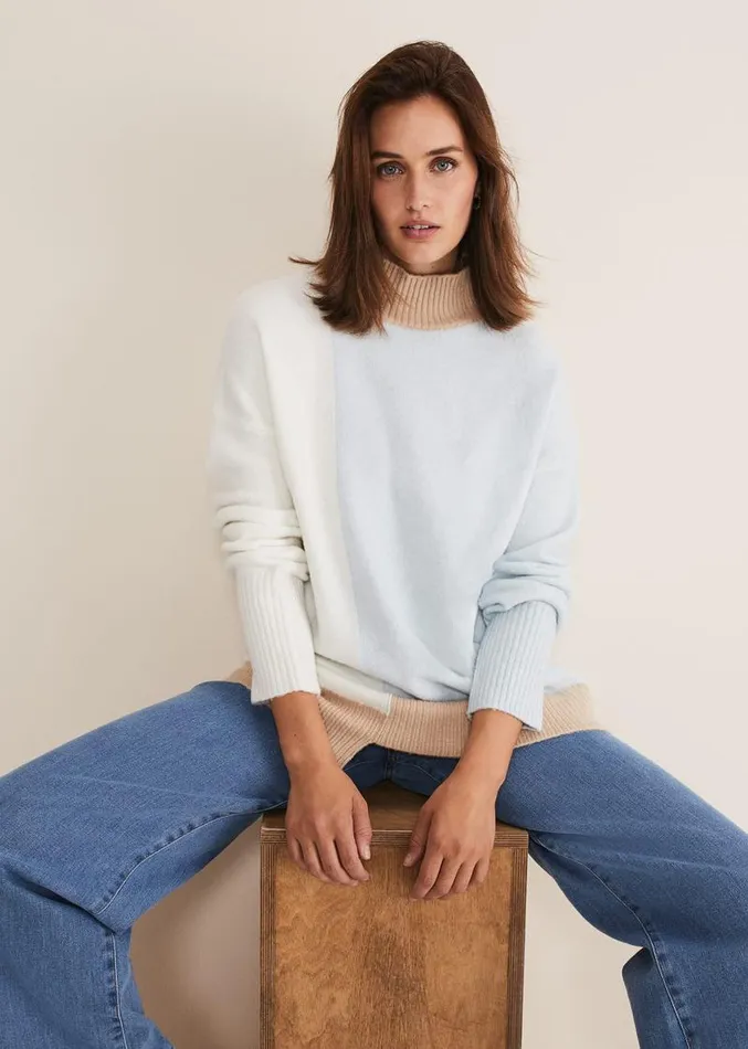Mariella Cosy Asymmetric Jumper Ice Blue Women Phase Eight Knitwear