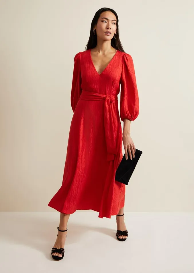Marilyn Puff Sleeve Midi Dress Orange Women Phase Eight Dresses