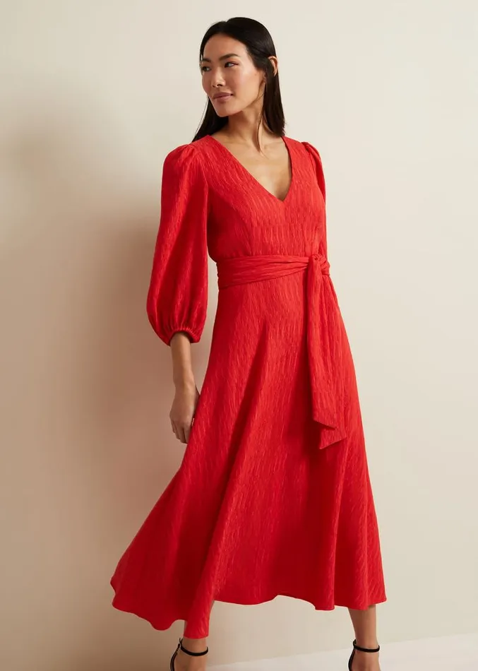 Marilyn Puff Sleeve Midi Dress Orange Women Phase Eight Dresses