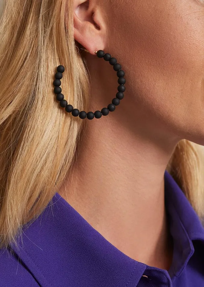 Matte Bead Hoop Earrings Black Women Phase Eight Jewellery