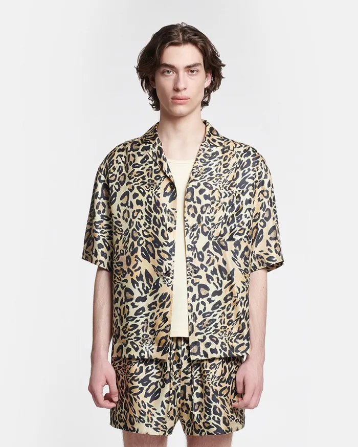 Maxton Printed SilkTwill Shirt Leopard Men Nanushka Tops