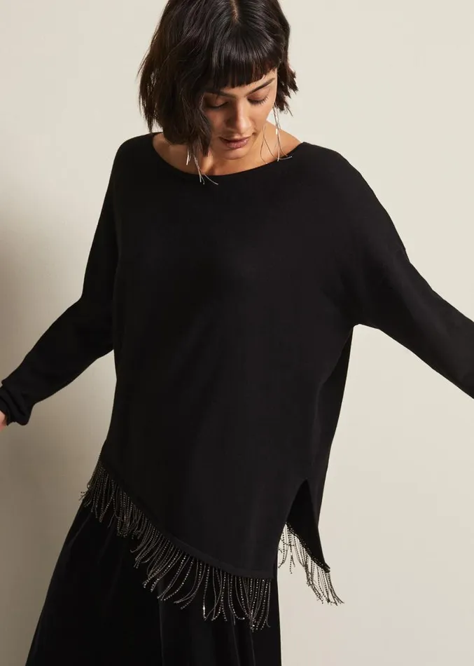 Mellia Fine Knit Diamante Top Black Women Phase Eight Knitwear