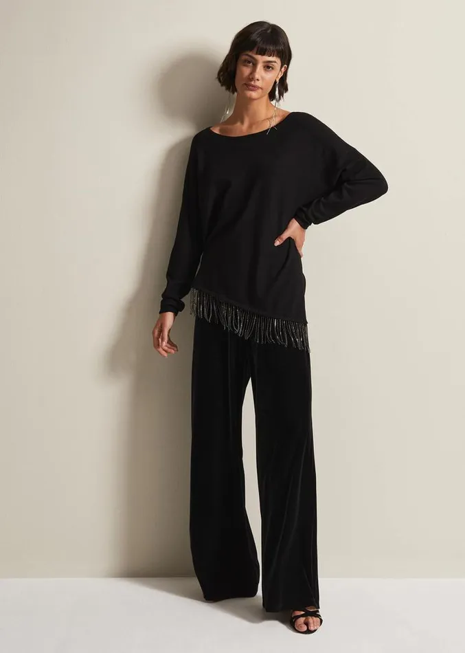 Mellia Fine Knit Diamante Top Black Women Phase Eight Knitwear