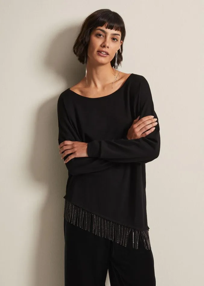 Mellia Fine Knit Diamante Top Black Women Phase Eight Knitwear