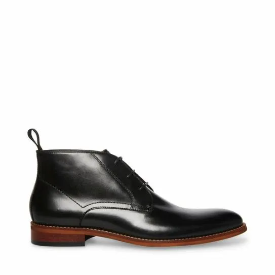 Men039s FAVIEN BLACK LEATHER Black Leather Steve Madden Boots