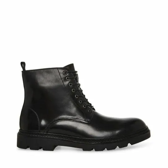 Men039s JESSEE BLACK LEATHER Black Leather Steve Madden Boots