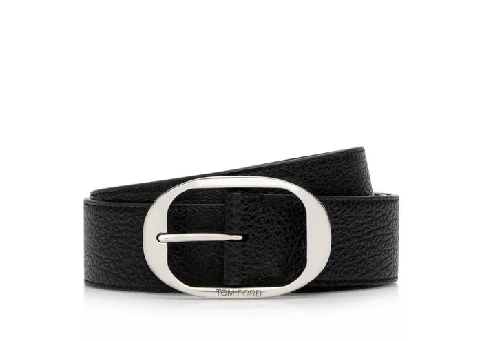 Men Belts Tom Ford Grain Leather Oval Belt Black