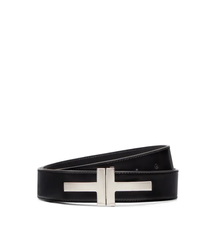 Men Belts Tom Ford Smooth Leather Double T Belt Black