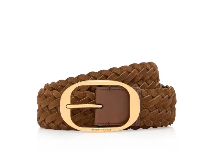 Men Belts Tom Ford Woven Suede Oval Belt Tobacco