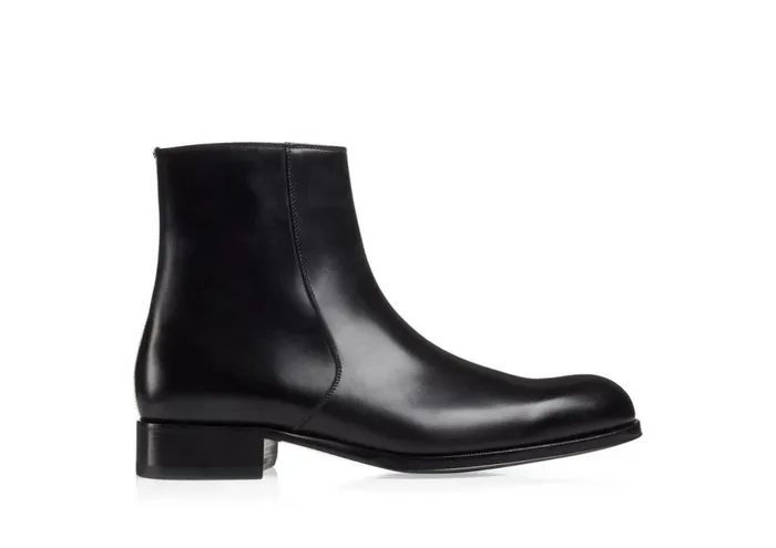 Men Boots Tom Ford Burnished Leather Edgar Zip Boot Black