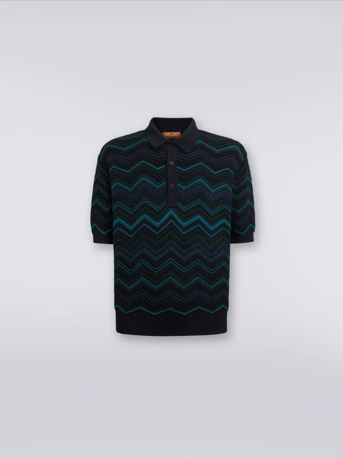 Men Cotton Blend Chevron ShortSleeved Polo Shirt Multicoloured Missoni Polos and Tshirts