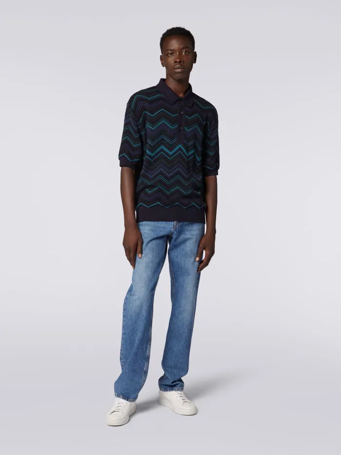 Men Cotton Blend Chevron ShortSleeved Polo Shirt Multicoloured Missoni Polos and Tshirts Men Cotton Blend Chevron ShortSleeved Polo Shirt Multicoloured Missoni Polos and Tshirts