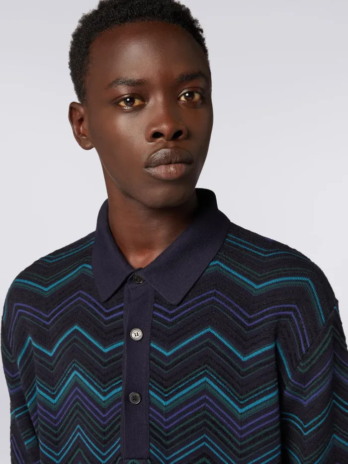 Men Cotton Blend Chevron ShortSleeved Polo Shirt Multicoloured Missoni Polos and Tshirts Men Cotton Blend Chevron ShortSleeved Polo Shirt Multicoloured Missoni Polos and Tshirts