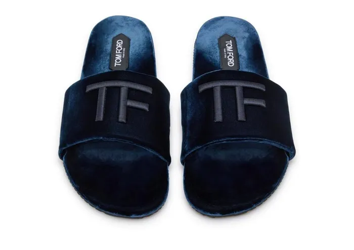 Men Espadrilles and Sandals Tom Ford Velvet Harrison Slipper Ocean Men Espadrilles and Sandals Tom Ford Velvet Harrison Slipper Ocean