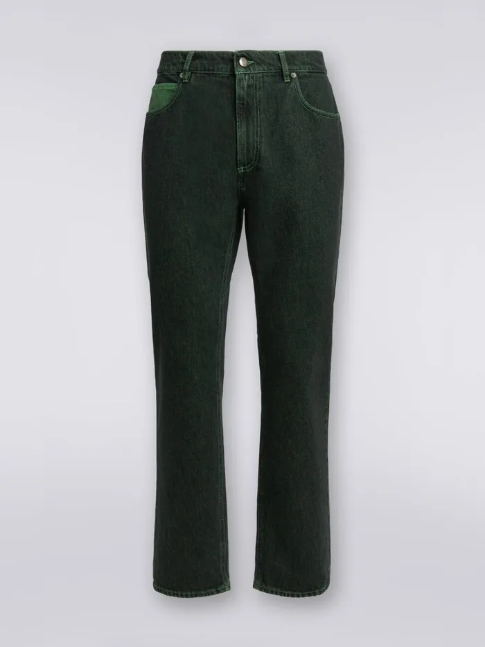 Men FivePocket Denim Trousers With Embroidered Logo Green Missoni Sport