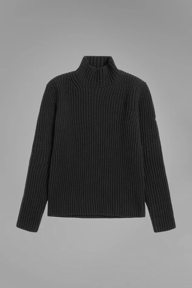 Men Hybrid Rib Mock Neck Stretch Wool Black Norse Projects Knitwear