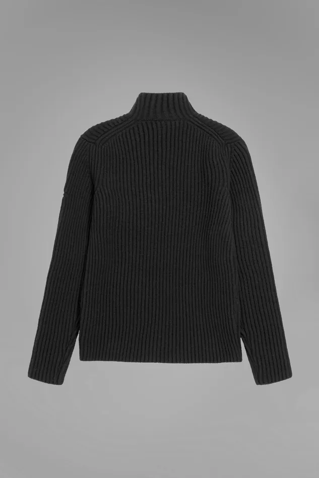 Men Hybrid Rib Mock Neck Stretch Wool Black Norse Projects Knitwear