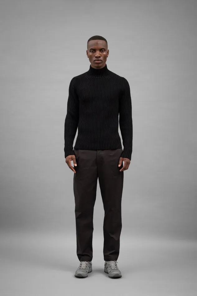 Men Hybrid Rib Mock Neck Stretch Wool Black Norse Projects Knitwear