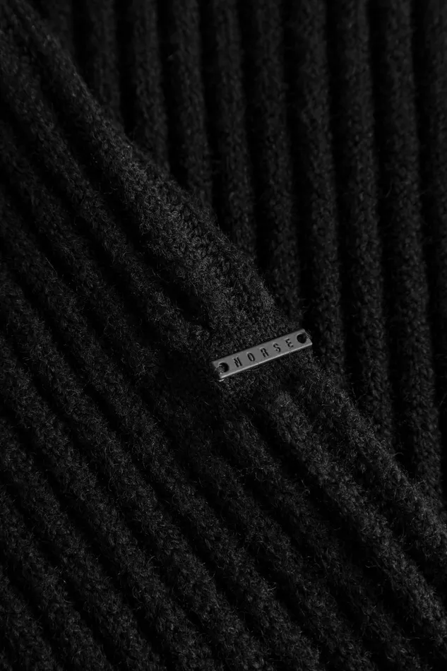 Men Hybrid Rib Mock Neck Stretch Wool Black Norse Projects Knitwear