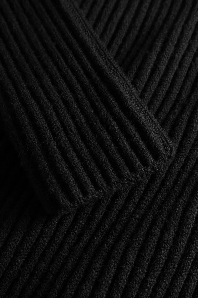Men Hybrid Rib Mock Neck Stretch Wool Black Norse Projects Knitwear