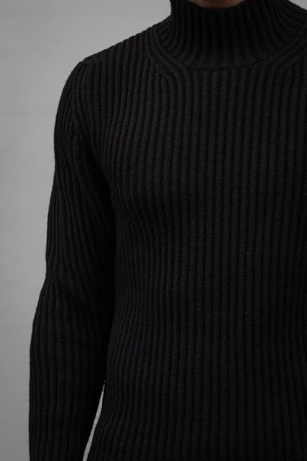 Men Hybrid Rib Mock Neck Stretch Wool Black Norse Projects Knitwear
