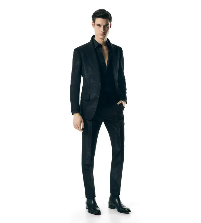 Men Jackets Tom Ford Metallic Slub Moire Shelton Jacket Black Men Jackets Tom Ford Metallic Slub Moire Shelton Jacket Black