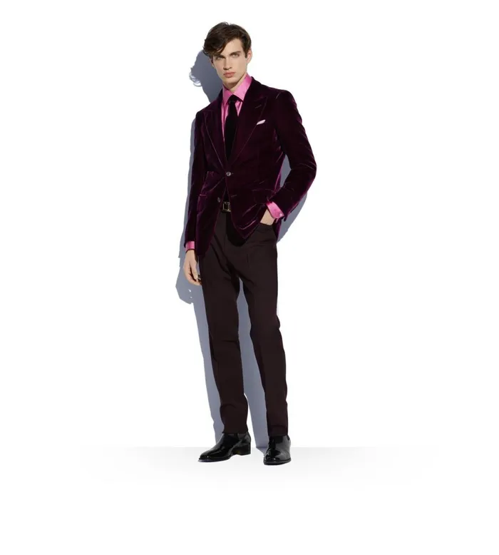 Men Jackets Tom Ford Viscose Fluid Velvet Cooper Jacket Dark Magenta Men Jackets Tom Ford Viscose Fluid Velvet Cooper Jacket Dark Magenta