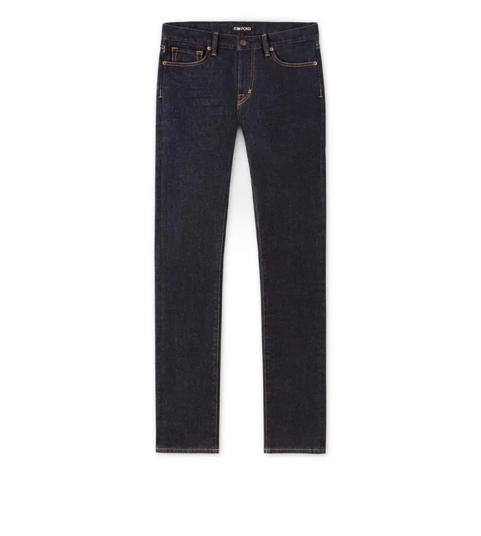 Men Jeans Tom Ford Straight Fit Stretch Japanese Selvedge Denim Blue