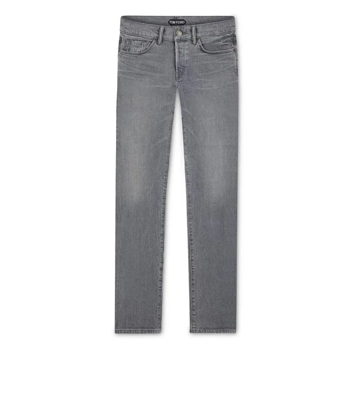 Men Jeans Tom Ford Straight Japanese Selvedge Jeans Grey