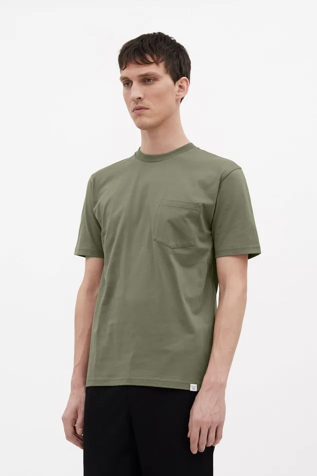 Men Johannes Organic Pocket Tshirt Sediment Green Norse Projects TShirts
