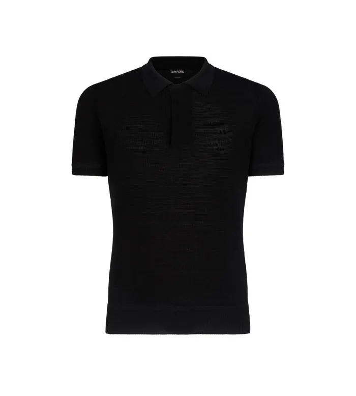 Men Knitwear Tom Ford Micro Textured Piquet Polo Black