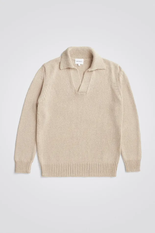 Men Lasse Cotton Holiday Polo Tan Norse Projects Knitwear