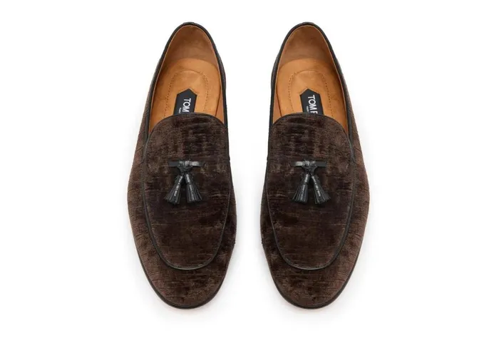 Men Loafers Tom Ford Textured Velvet Liam Tassel Loafer Chocolate Men Loafers Tom Ford Textured Velvet Liam Tassel Loafer Chocolate