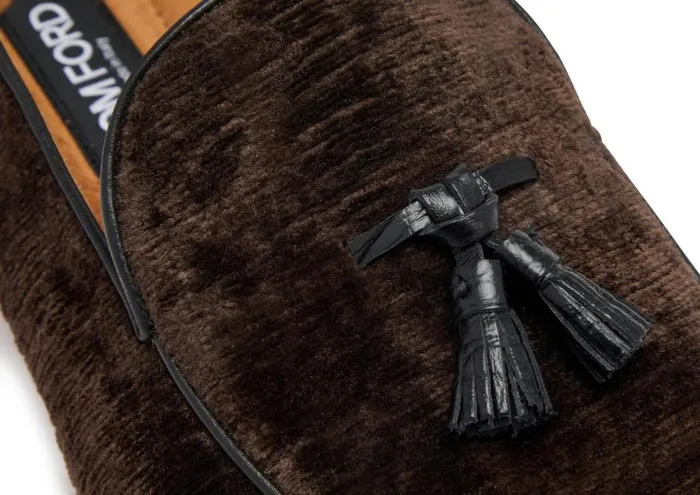 Men Loafers Tom Ford Textured Velvet Liam Tassel Loafer Chocolate Men Loafers Tom Ford Textured Velvet Liam Tassel Loafer Chocolate