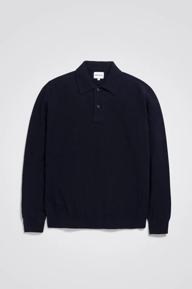 Men Marco Merino Lambswool Polo Dark Navy Norse Projects Knitwear